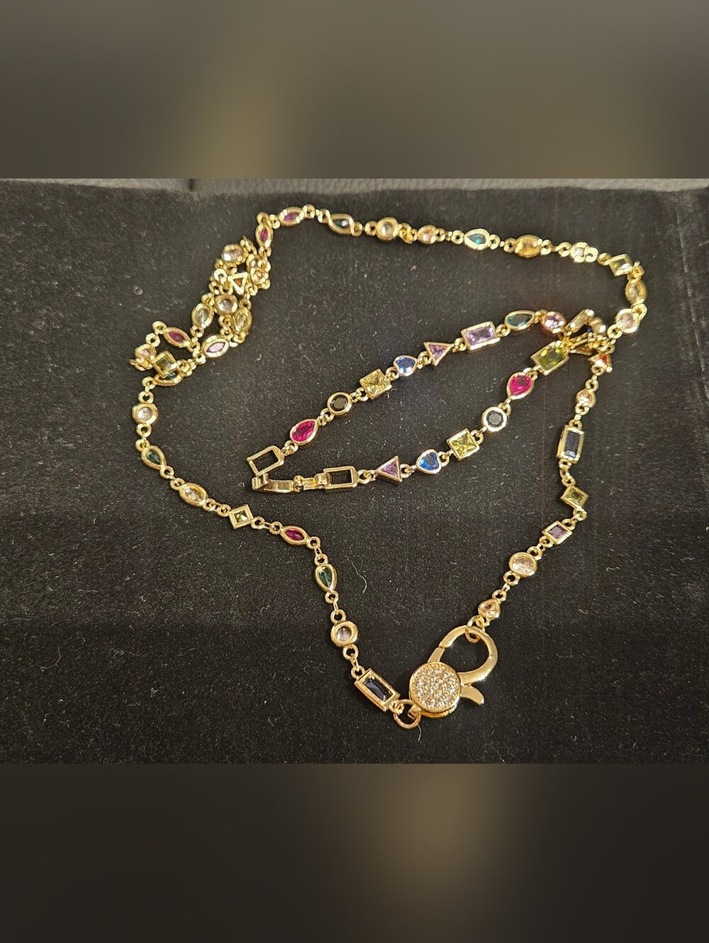 FR VAULT Gold Multicolor Gemstone Station Necklace And Braslet 16,18 In